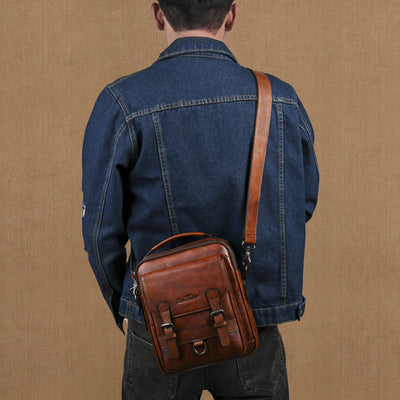 Bolsa Bandolera de Cuero Genuino Estilo Retro para Hombre - Image 3