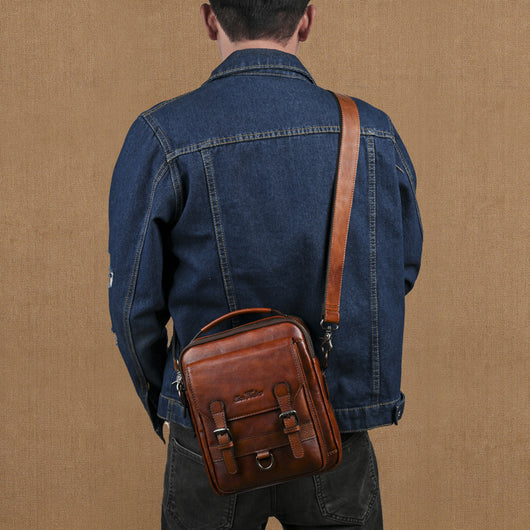 Bolsa Bandolera de Cuero Genuino Estilo Retro para Hombre - Image 3