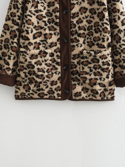 Abrigo Suelto de Piel de Cordero Estampado Leopardo - Image 16