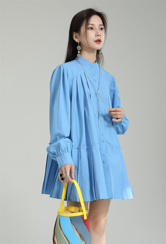 Vestido Camisero Plisado Manga Larga Diseño Exclusivo - Image 32