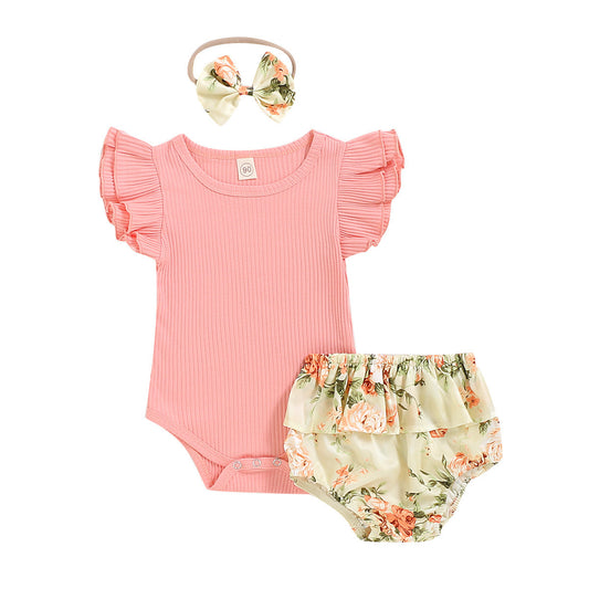 Conjunto de Verano para Bebé: Romper Floral con Shorts y Diadema - Image 2
