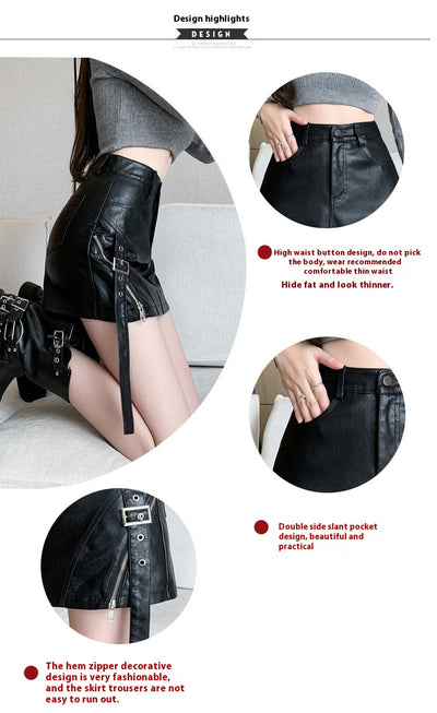 Pantalón Corto de Cuero Negro con Doble Cierre y Pierna Ancha - Image 14