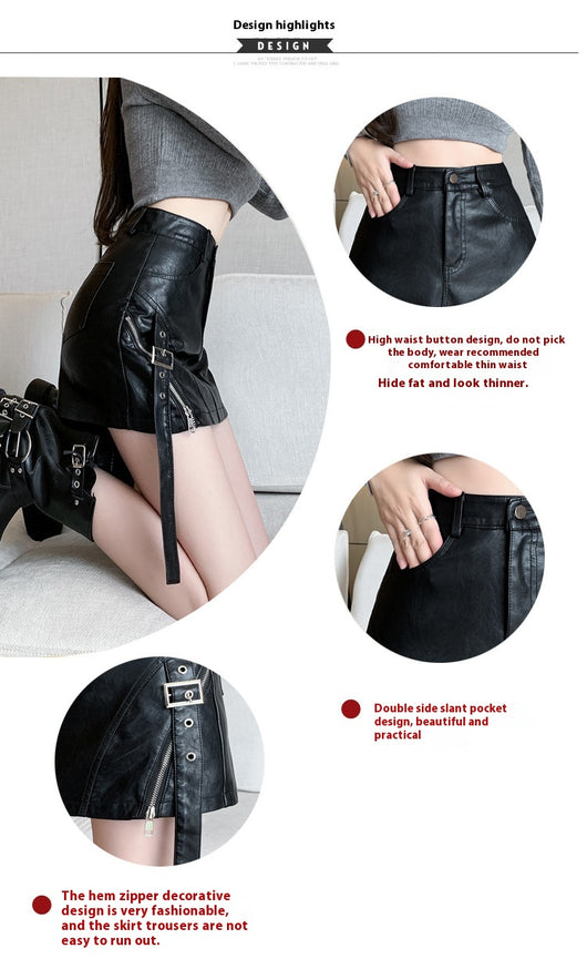 Pantalón Corto de Cuero Negro con Doble Cierre y Pierna Ancha - Image 14