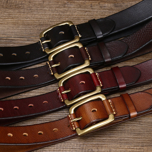 Cinturón de Cuero Genuino para Hombre con Hebilla Retro de Latón - Image 16