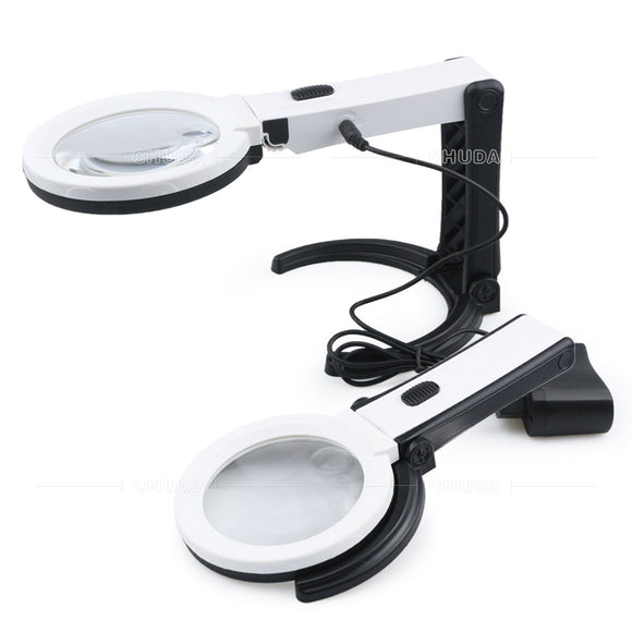 Lupa de Escritorio Plegable con 10 Luces LED y Fuente Externa