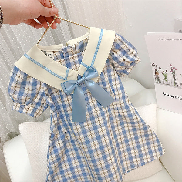Vestido Escolar Coreano para Niñas - Falda Cuadriculada Estilo Princesa