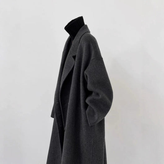 Abrigo de Lana Coreano Gris Oscuro Holgado Largo Mujer Premium - Image 4