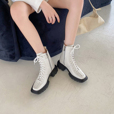 Botas Cortas Mujer Estilo Francés Retro con Suela Gruesa - Image 6