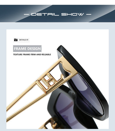 Women's square fashion sunglasses with red and green gradient tortoise shell frames and gradient purple-to-yellow lenses. - Image 23