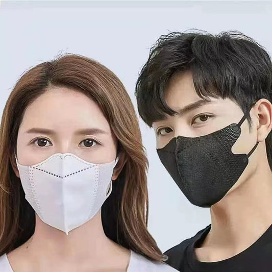 Peach disposable 3-layer face mask with perforated details worn by a person, offering comfortable daily protection.