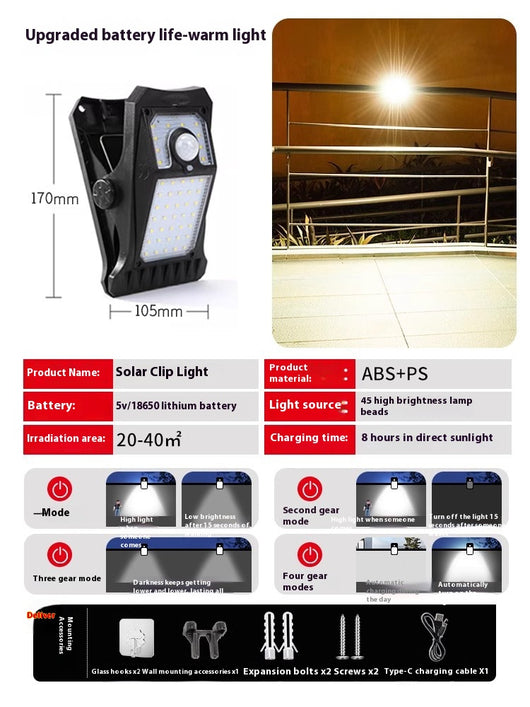 Lámpara Clip Solar con Sensor de Movimiento Corporal Impermeable - Image 4