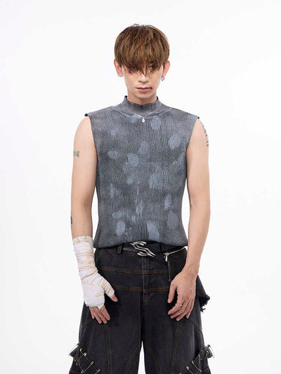Chaleco de Lana Gris Hombre con Cuello Alto Elástico sin Mangas - Image 10