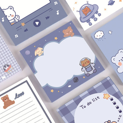Cute square sticky notes with a brown cartoon bear, "Peace Love" text, and dotted lines on a white background. - Image 15
