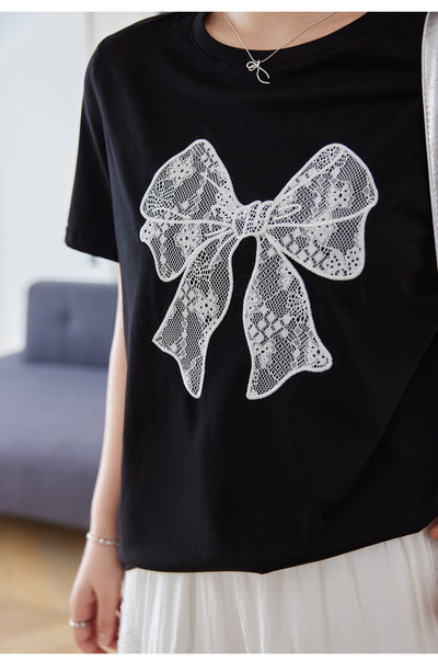 Blusa Corta con Encaje Mariposa - Camiseta Elegante y Versátil - Image 10