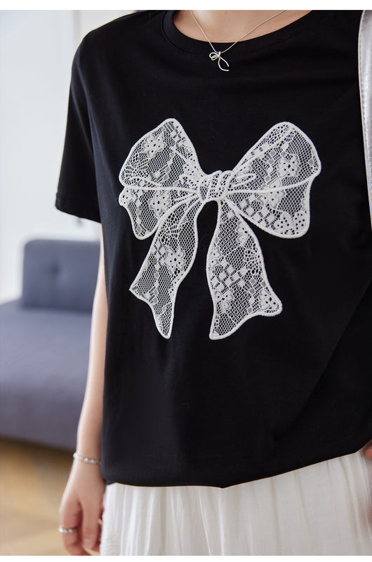 Blusa Corta con Encaje Mariposa - Camiseta Elegante y Versátil - Image 10