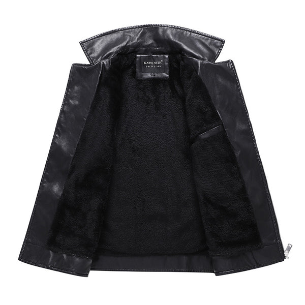 Chaqueta de Cuero para Hombre con Solapa Térmica de Forro Polar