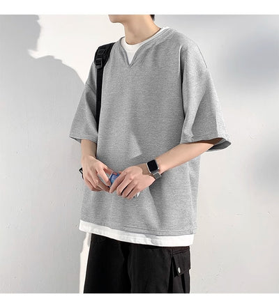 Playera de Verano Hombre Cuello Falso Dos Piezas Manga Corta Trendy - Image 13
