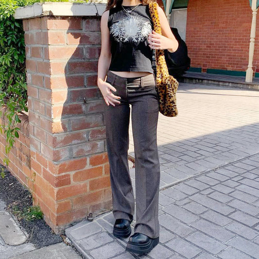 Pantalones Casuales Acampanados Cintura Baja para Mujer