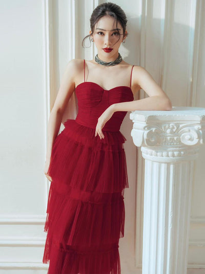 Vestido Largo Fluido Rojo Oscuro con Tirantes Cruzados - Image 14