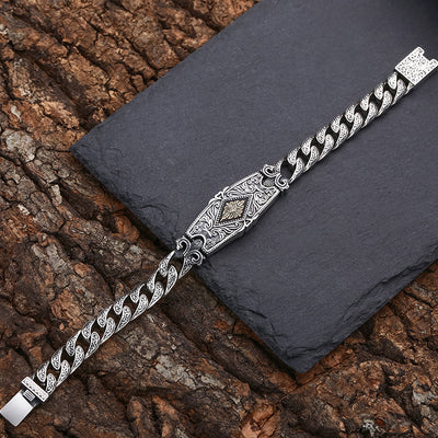 Pulsera de Plata Esterlina Patrón Hierba Tang Tipo Grueso para Hombre - Image 10