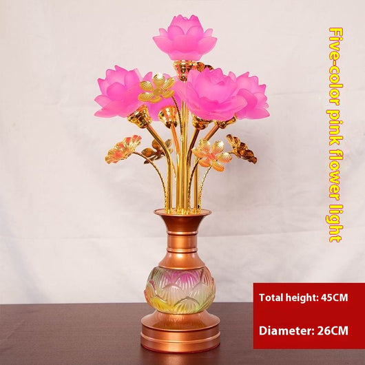 Linterna LED de Loto en Vidrio Coloreado para Altar Budista - Image 12