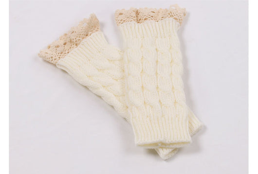 Guantes Tejidos Largos Calefactores con Encaje y Dedos Libres - Image 3