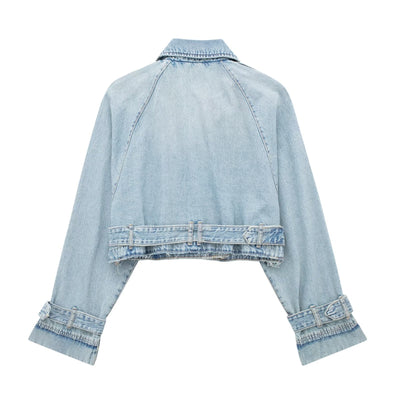 Chaqueta Denim Estilo Francés Ajustada con Cinturón - Image 5
