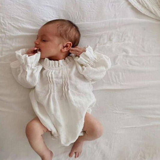 Pijama Infantil de Lino Manga Larga - Romper Liso y Cómodo