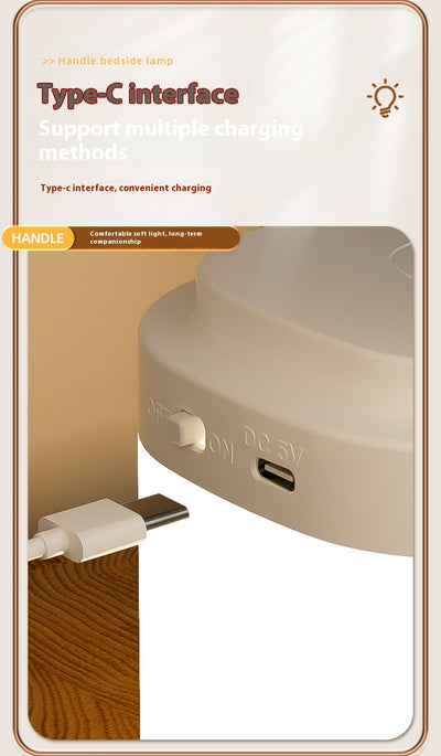 White rechargeable LED table lamp with a digital clock display and a light gray carrying handle. - Image 16