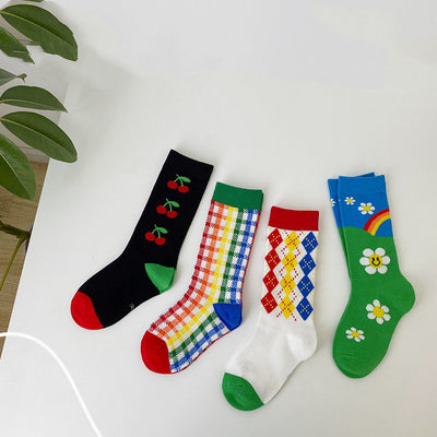 Calcetines Infantiles de Algodón con Rayas Arcoíris