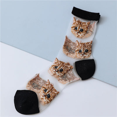 Calcetines de Seda para Mujer con Diseño Gato y Personalidad Dulce - Image 2