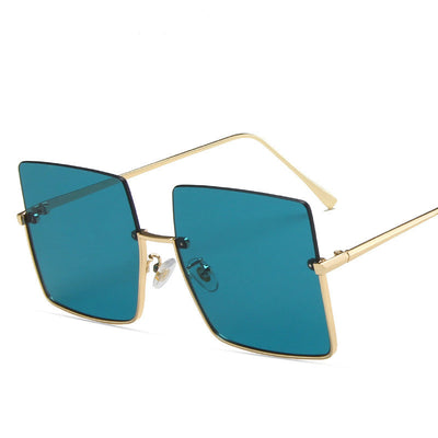 Half-frame square sunglasses with orange tinted lenses and gold-colored metal trim and temples. - Image 7