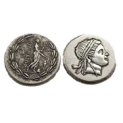 Moneda Griega Antigua Plateada - Dólar de Plata Envejecido Artesanal - Image 5
