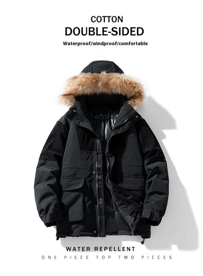 Abrigo Grueso para Hombre con Cuello de Piel - Otoño e Invierno - Image 8