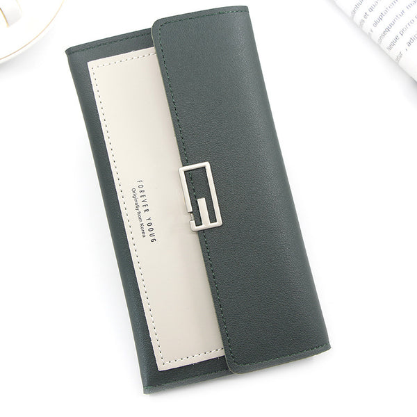 Billetera Clutch Tri-Fold con Cierre de Hebilla y Monedero Multi-Tarjetas