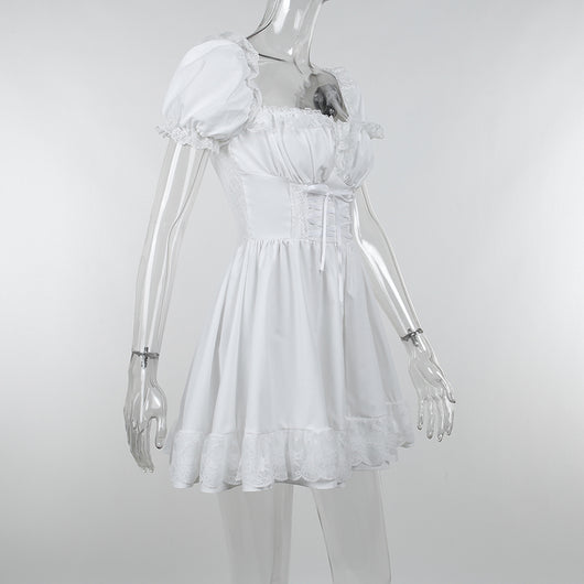Vestido Blanco con Panel de Encaje y Cintura Anudada - Image 13