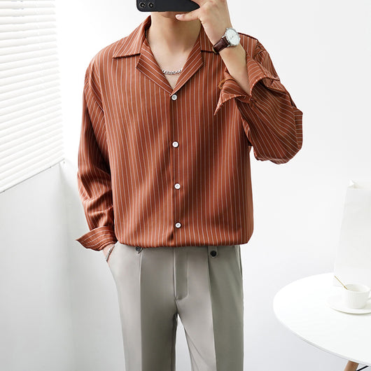 Camisa Cubana de Rayas Manga Larga Suelta con Cuello Abierto - Image 3