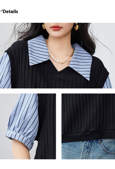 Blusa Esbeltecedora de Dos Piezas con Rayas y Mangas Puff - Image 20