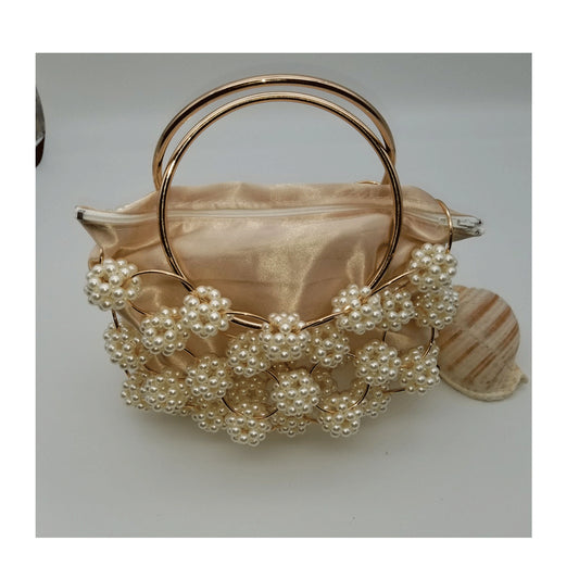 Bolso Bucket Tejido a Mano con Perlas - Diseño Casual y Elegante - Image 2
