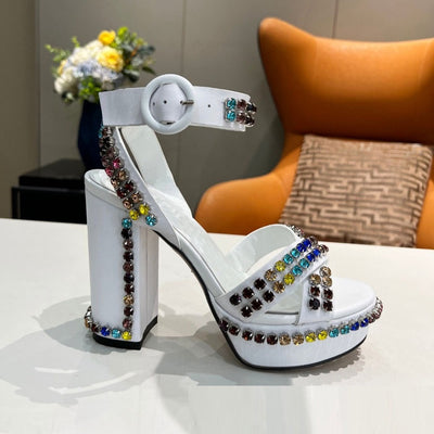 Sandalias Romanas de Tacón Grueso con Plataforma, Cuero Auténtico y Strass - Image 3