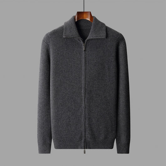 Cardigan de Lana Pura con Cierre para Hombre - Abrigo Solapa Otoño Invierno - Image 6
