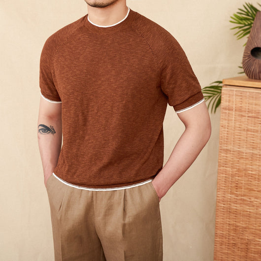 Camiseta de Lino y Algodón Transpirable Cuello Redondo Manga Corta - Image 7