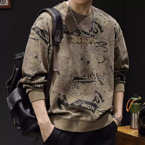 Sudadera Estampada Cuello Redondo Manga Larga para Hombre