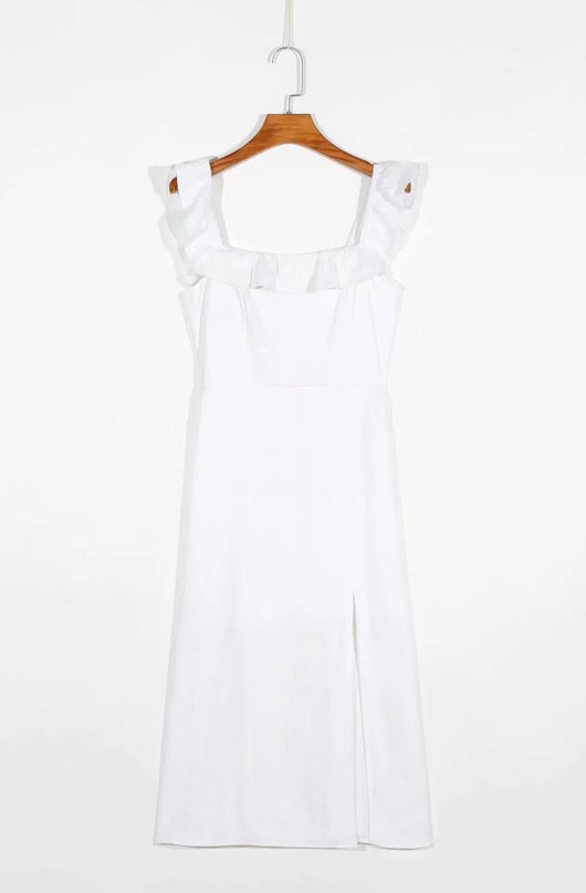 Vestido Blanco Ajustado con Cuello Volante - Image 4