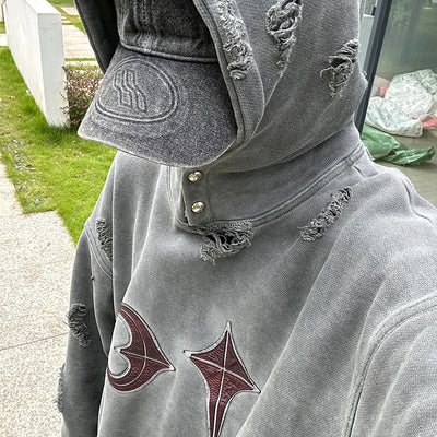 Sudadera con Capucha Desgastada y Lavada - Estilo Casual Destruido - Image 6