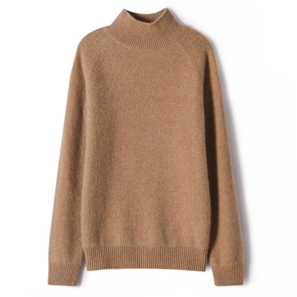 Suéter Base de Cashmere Cuello Alto Corto Holgado Color Sólido