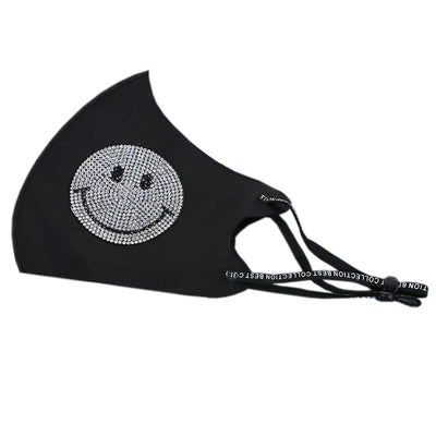 Black ear-mounted mask with a sparkling rhinestone bow pattern, featuring adjustable ear loops. - Image 5