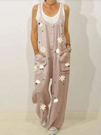 Pantalones casuales para mujer con estampado floral y tirantes - Image 10