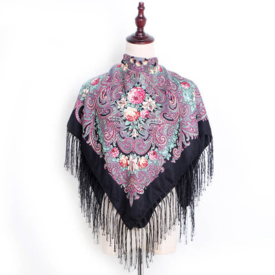 Pañuelo Cuadrado de Algodón y Lino con Flecos Estampado - Image 24