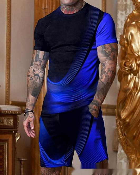 Traje Casual Hombre Manga Corta Cuello Redondo Degradado Multicolor - Image 10